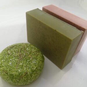 Green tea solid shampoo bar, matcha soap bar, pink clay and ylang ylang soap